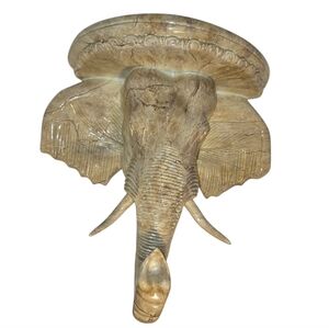 Elephant Head Resin Decorative Wall Shelf Faux Carved Old World Style Tusks NEW